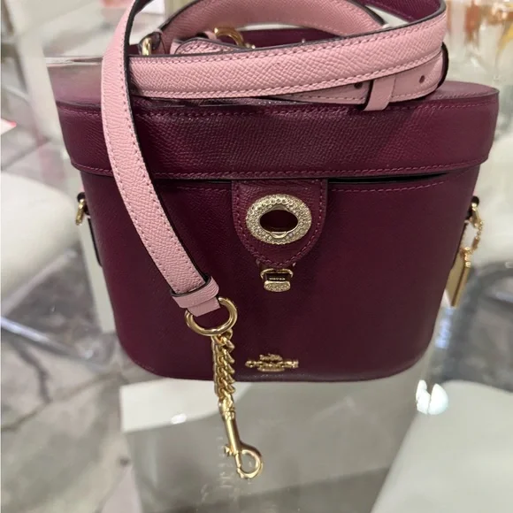 Coach Burgundy Mini Top-Handle Vanity Bag with Gold Hardware - Picture 2 of 4